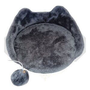 NWOT ~ Pet Cat Ear Gray Kitty Shelf Perch w/ Hanging Plush Bell Kitten Toy